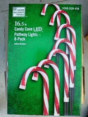 NEW HOME ACCENTS HOLIDAY 8 PACK CANDY CANE LED PATHWAY LIGHTS WITH STAKES